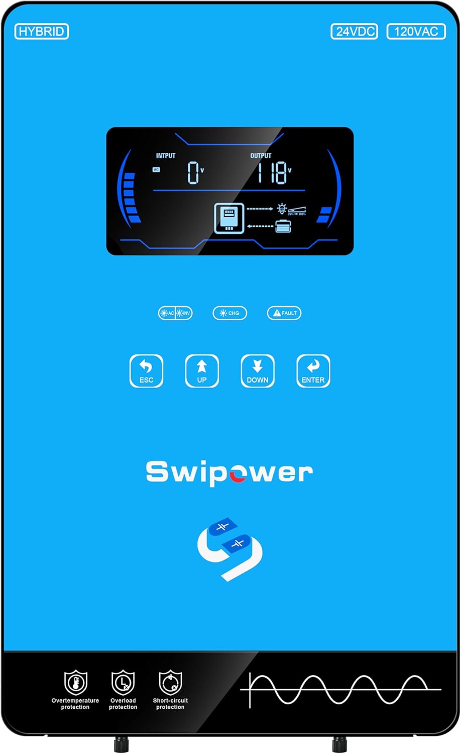 Inversor Híbrido Onda Sinusoidal Pura 4000W | MPPT 140A | 24V a 110V | Sin Batería | Litio y AGM