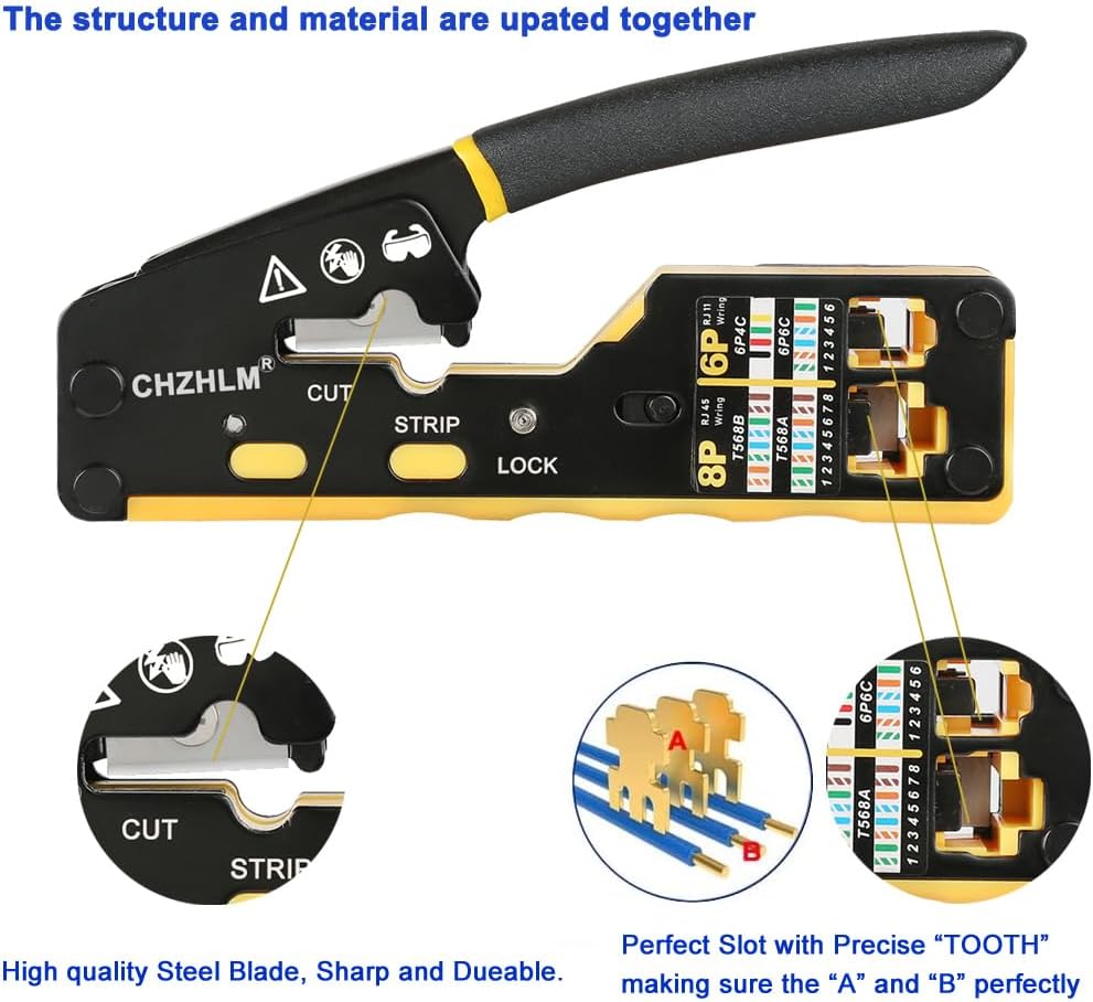 Kit Crimpadora RJ45 Todo en Uno | Cat5/5e/6 | Con Probador y 50 Conectores