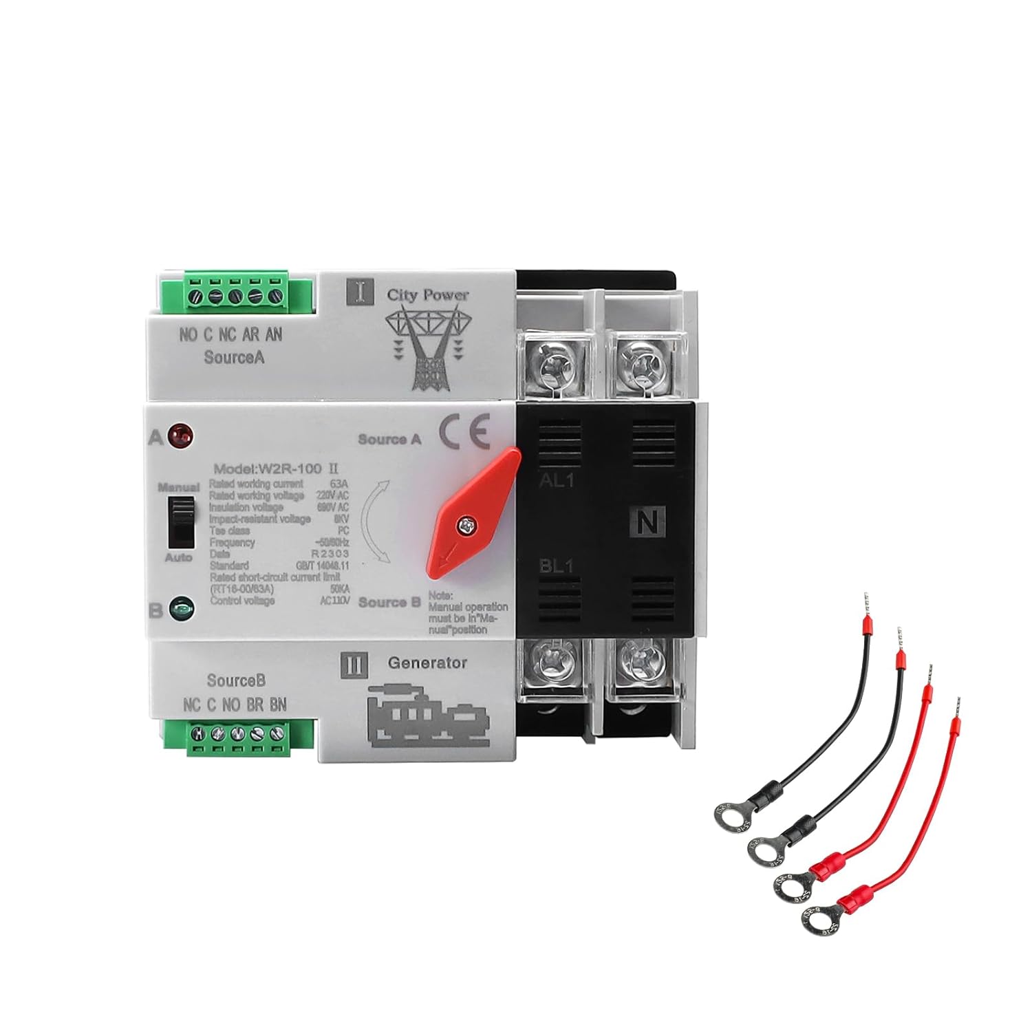 Interruptor de Transferencia Automática ATS 63A 2P – Solar & Generador, Riel DIN