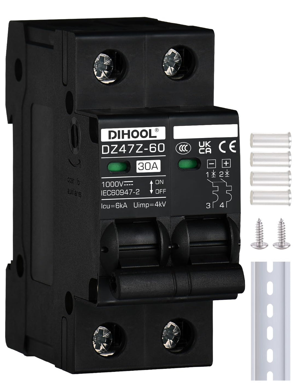 Disyuntor Solar 30A | DC 12V-1000V | Riel DIN | Protección Fotovoltaica