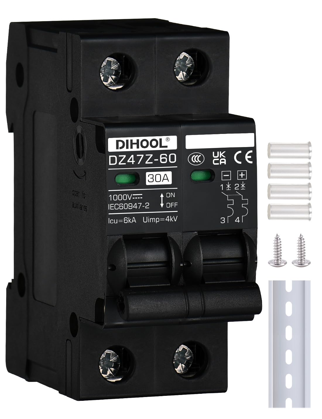 Disyuntor Solar 30A | DC 12V-1000V | Riel DIN | Protección Fotovoltaica