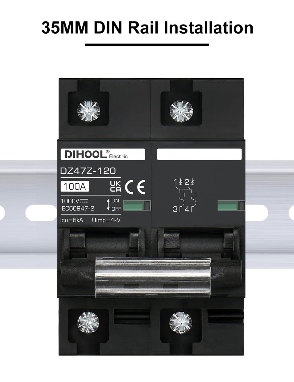 Disyuntor Solar 100A 2P | DC 12V-1000V | Riel DIN | Protección Fotovoltaica