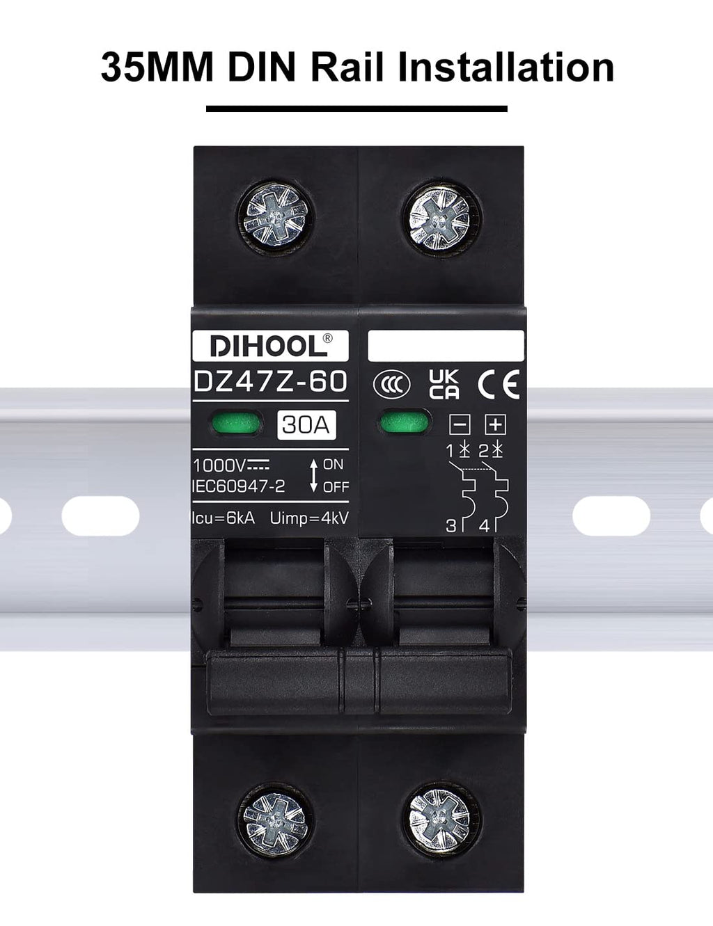 Disyuntor Solar 30A | DC 12V-1000V | Riel DIN | Protección Fotovoltaica