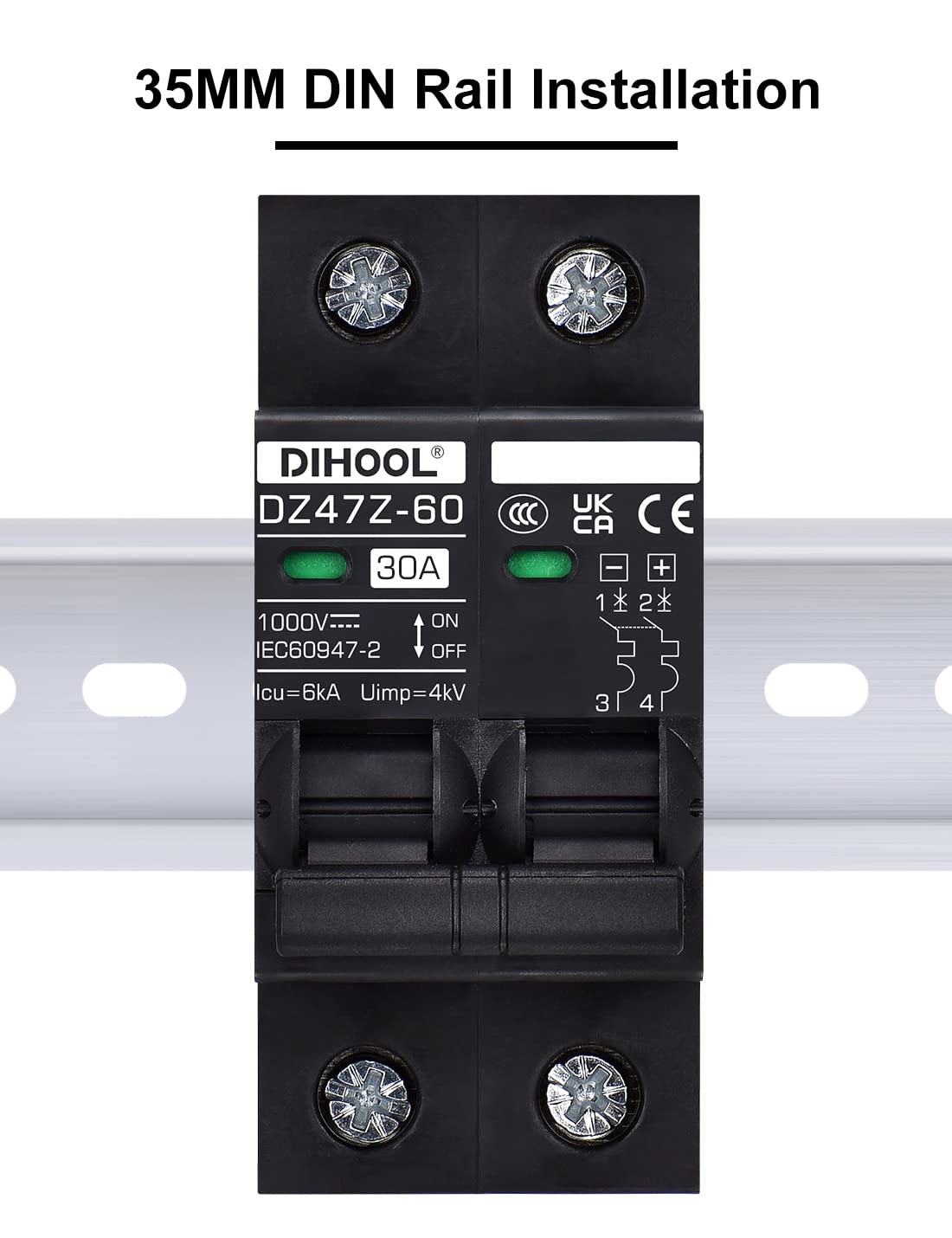 Disyuntor Solar 30A | DC 12V-1000V | Riel DIN | Protección Fotovoltaica