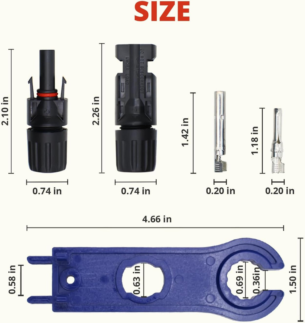 Conectores de Panel Solar MC-4, Impermeables IP67 para Panel Solar, Ensamblaje de Cables e Instalación, 6 Pares (12 Piezas) Conectores Solares Macho/Hembra MC4 con 1 Par de Llaves