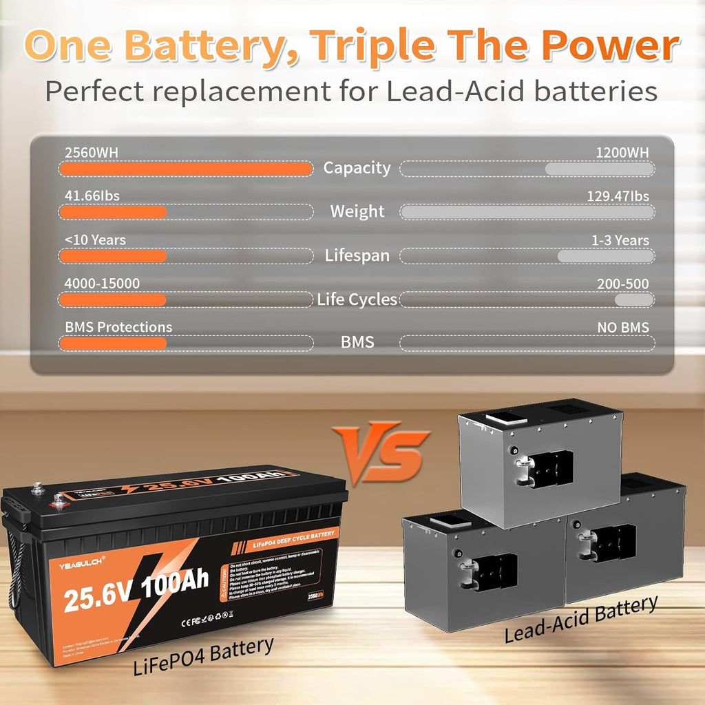 Batería LiFePO4 24V 100Ah | 2560Wh | BMS 100A | 10,000+ Ciclos