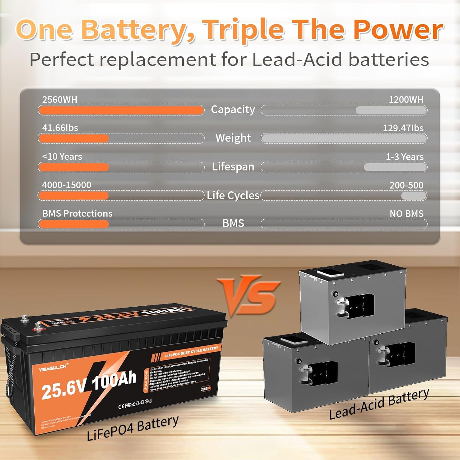 Batería LiFePO4 24V 100Ah | 2560Wh | BMS 100A | 10,000+ Ciclos