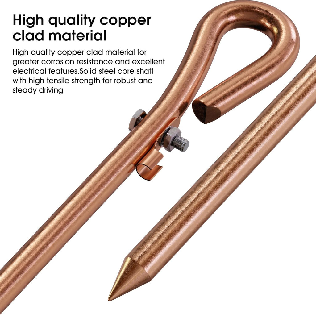 Varilla de Tierra de Cobre 3 Pies | 1/2" | Con Lengüeta para Cable hasta 4 AWG