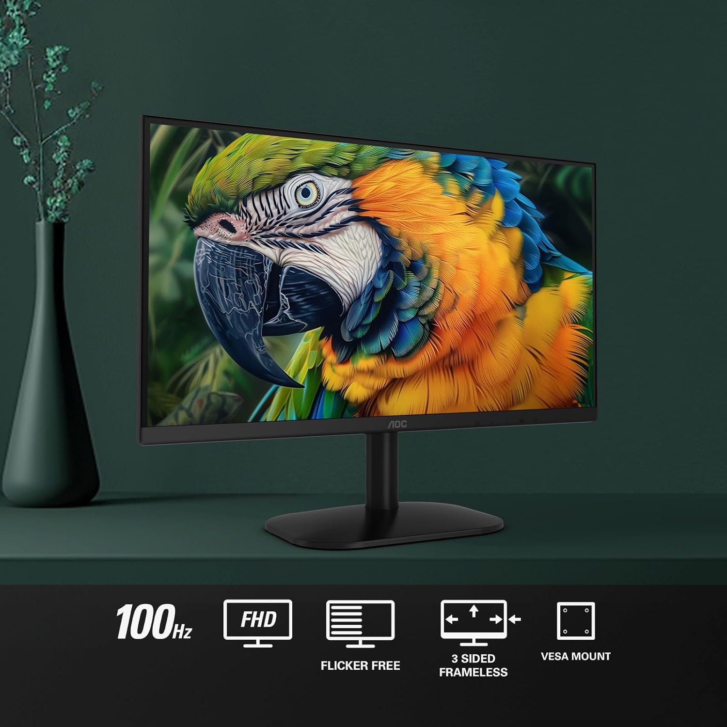 AOC 22B2HM2 - Monitor LED Full HD de 22 pulgadas (1920 x 1080) 100 Hz, sincronización adaptativa, VGA x 1, HDMI x 1, sin parpadeo, modo LowBlue, apto HDR, VESA, inclinación, salida AUX, ecológico