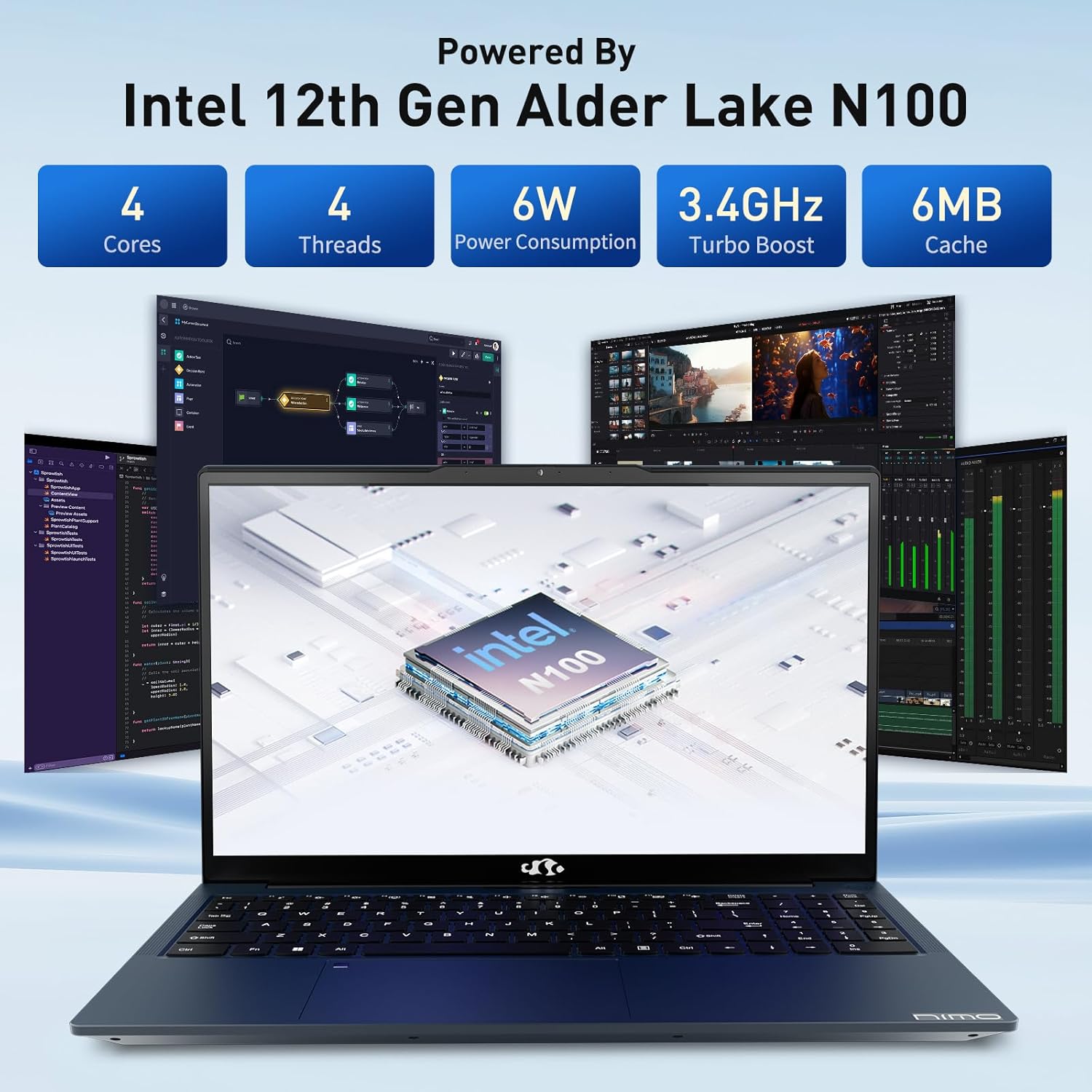 NIMO 15.6 IPS-FHD-Laptop, 16GB RAM 1TB SSD Intel Pentium Quad Core N100, teclado retroiluminado huella digital (Beat a i3-1115G4 hasta 3.4GHz) Computadora para estudiante-hogar WiFi 6 BT5.2 Win 11