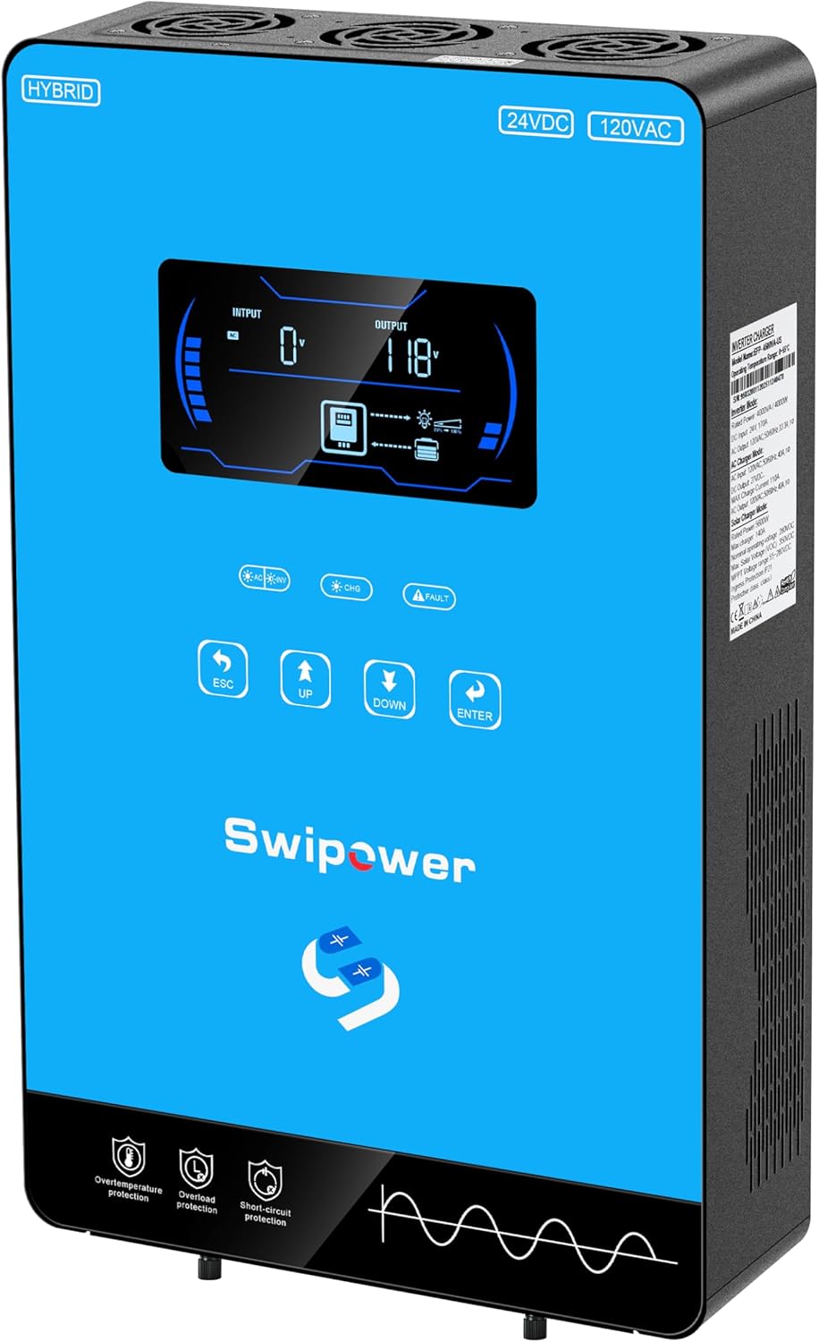 Inversor Híbrido Onda Sinusoidal Pura 4000W | MPPT 140A | 24V a 110V | Sin Batería | Litio y AGM