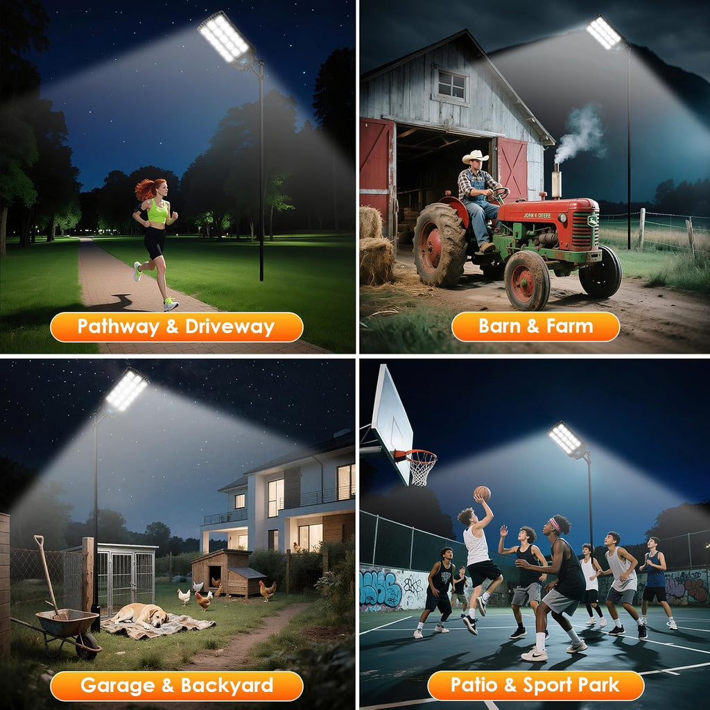 Luces solares de calle de 14000 W para exteriores, impermeables, luz de inundación LED con energía solar en el exterior, luz de estacionamiento de seguridad gran angular del atardecer