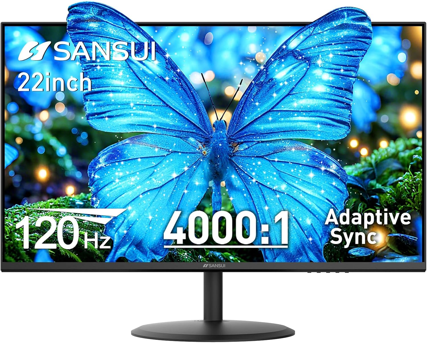 SANSUI - Monitor de 22 Pulgadas 120Hz, Monitor de Computadora FHD con Relación de Contraste 4000:1 con Sincronización Adaptativa, HDR 100% sRGB, HDMI x 2, Montaje VESA, Cuidado de los Ojos para Hogar