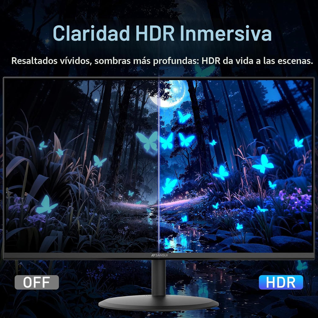 SANSUI - Monitor de 22 Pulgadas 120Hz, Monitor de Computadora FHD con Relación de Contraste 4000:1 con Sincronización Adaptativa, HDR 100% sRGB, HDMI x 2, Montaje VESA, Cuidado de los Ojos para Hogar