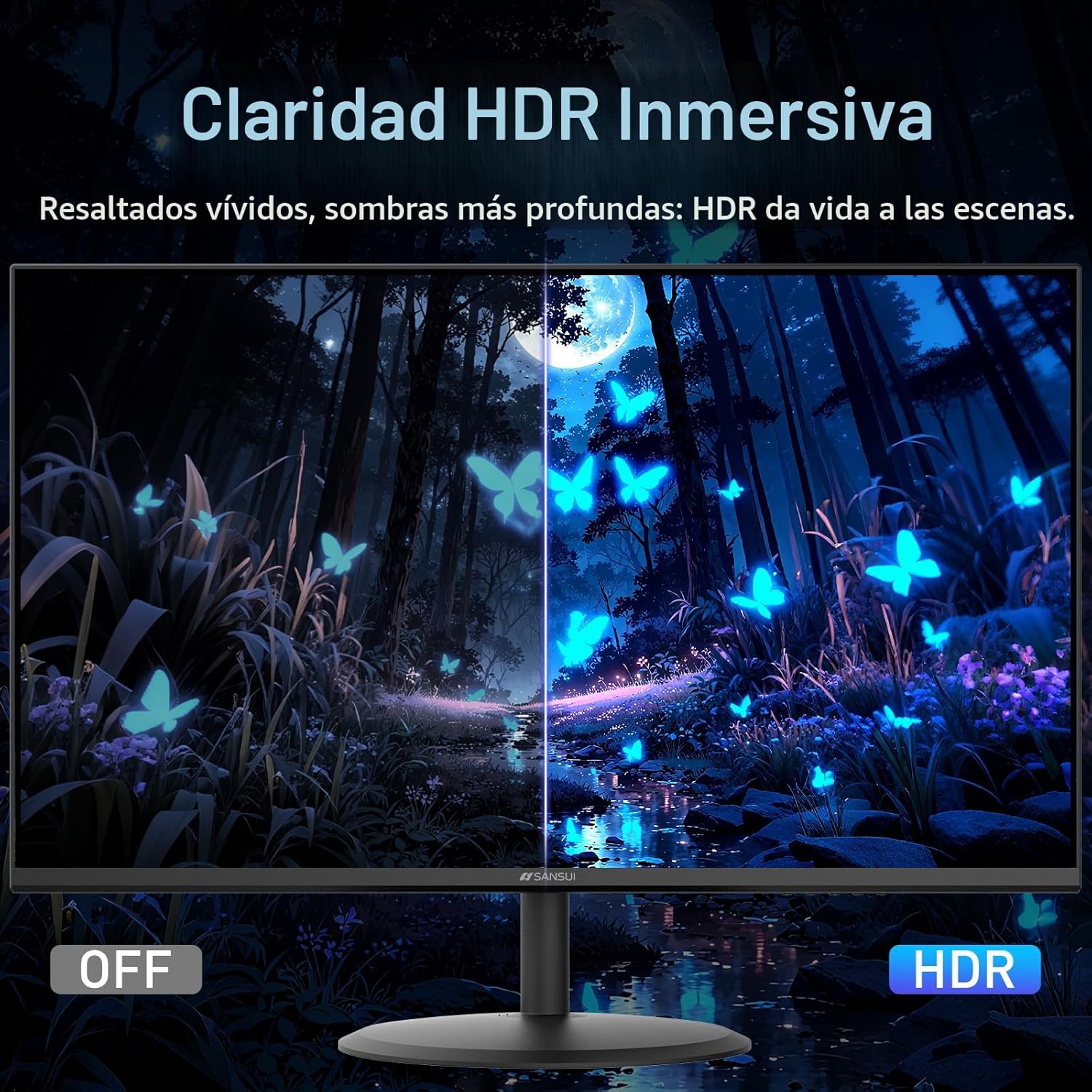 SANSUI - Monitor de 22 Pulgadas 120Hz, Monitor de Computadora FHD con Relación de Contraste 4000:1 con Sincronización Adaptativa, HDR 100% sRGB, HDMI x 2, Montaje VESA, Cuidado de los Ojos para Hogar