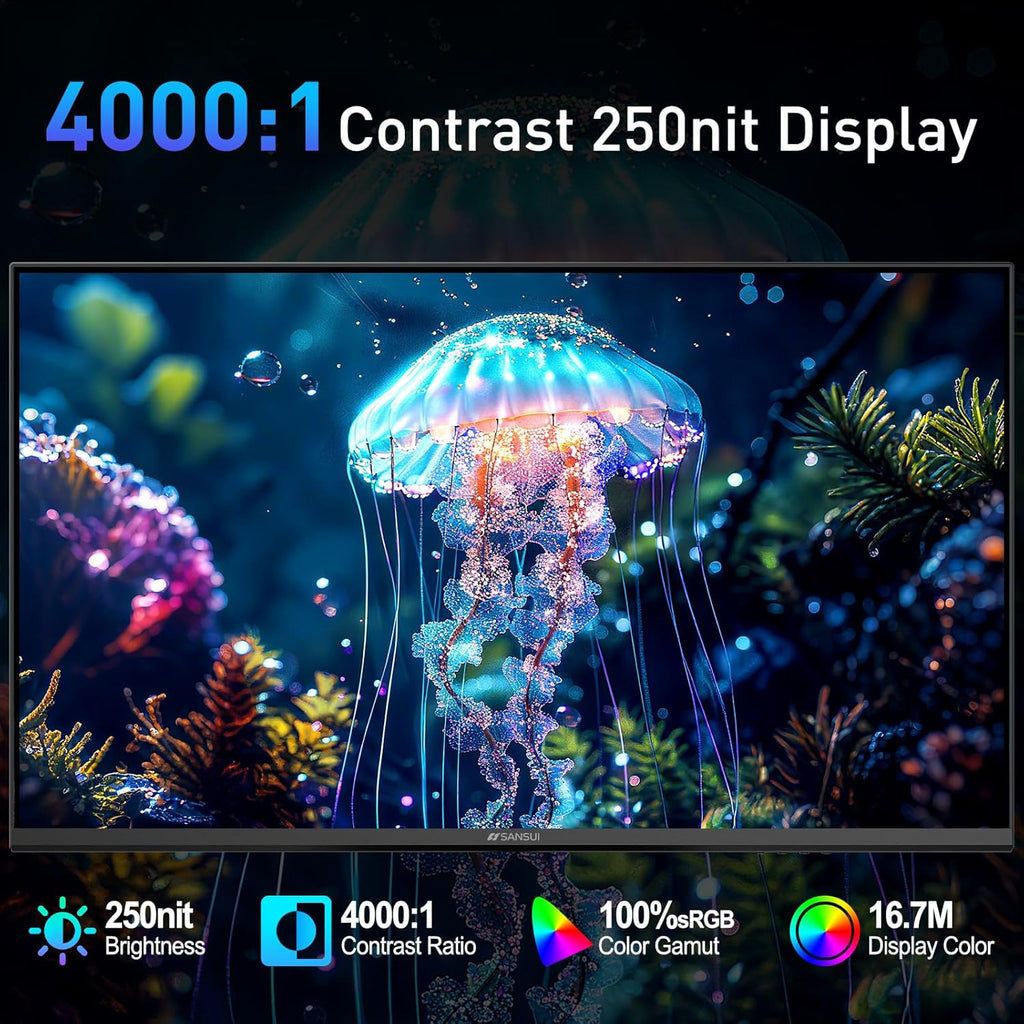 SANSUI - Monitor de 22 Pulgadas 120Hz, Monitor de Computadora FHD con Relación de Contraste 4000:1 con Sincronización Adaptativa, HDR 100% sRGB, HDMI x 2, Montaje VESA, Cuidado de los Ojos para Hogar