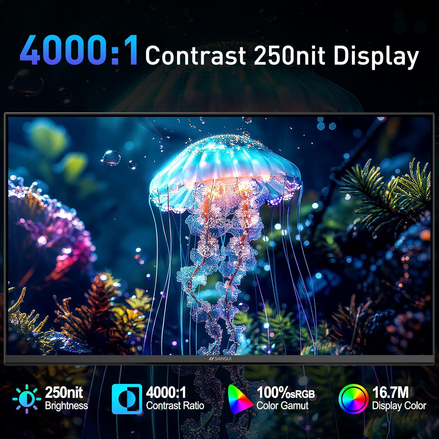 SANSUI - Monitor de 22 Pulgadas 120Hz, Monitor de Computadora FHD con Relación de Contraste 4000:1 con Sincronización Adaptativa, HDR 100% sRGB, HDMI x 2, Montaje VESA, Cuidado de los Ojos para Hogar