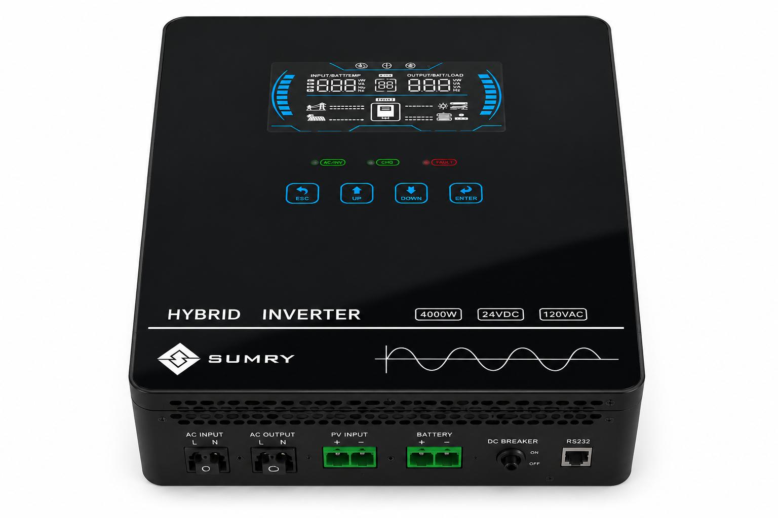 Inversor Solar Híbrido 4000W | MPPT 140A | 24V a 120V | Onda Sinusoidal Pura | Pantalla LCD | SUMRY